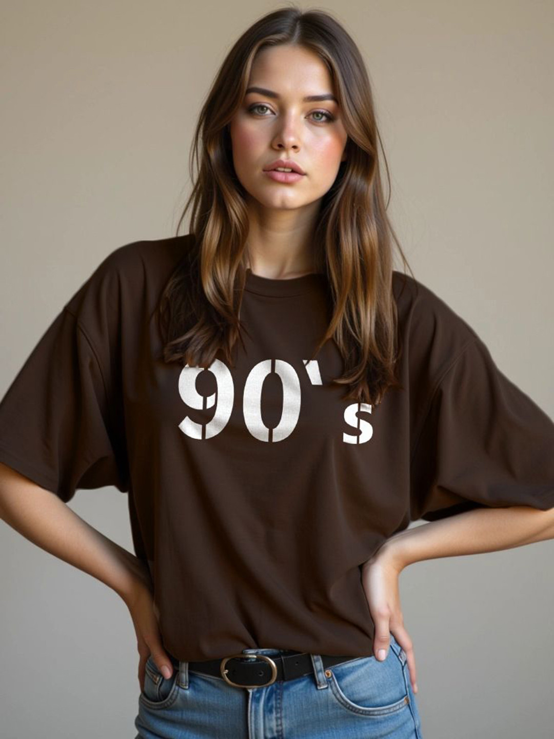 

TOGS & TERRE Women Typography Printed Organic Cotton T-shirt, Brown