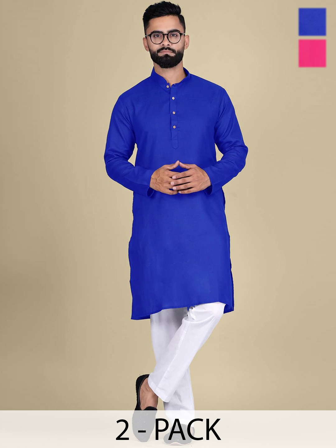 

Moda Rapido Selection Of 2 Mandarin Collar Straight Kurtas, Blue