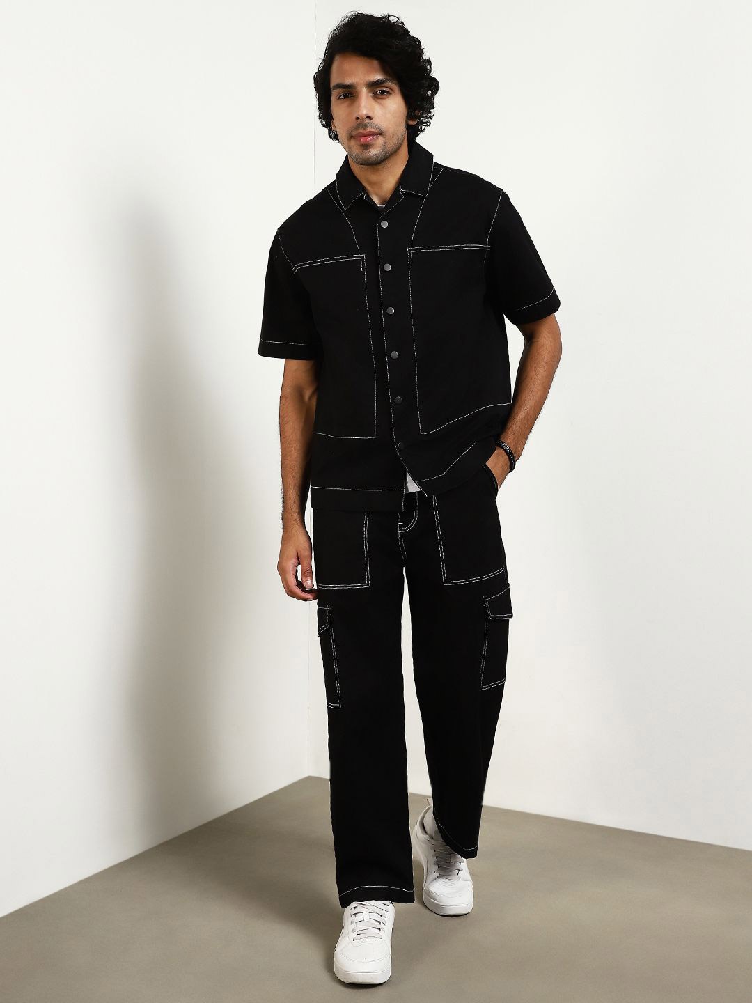 

NOBERO Oversized Pure Cotton Co-Ords, Black