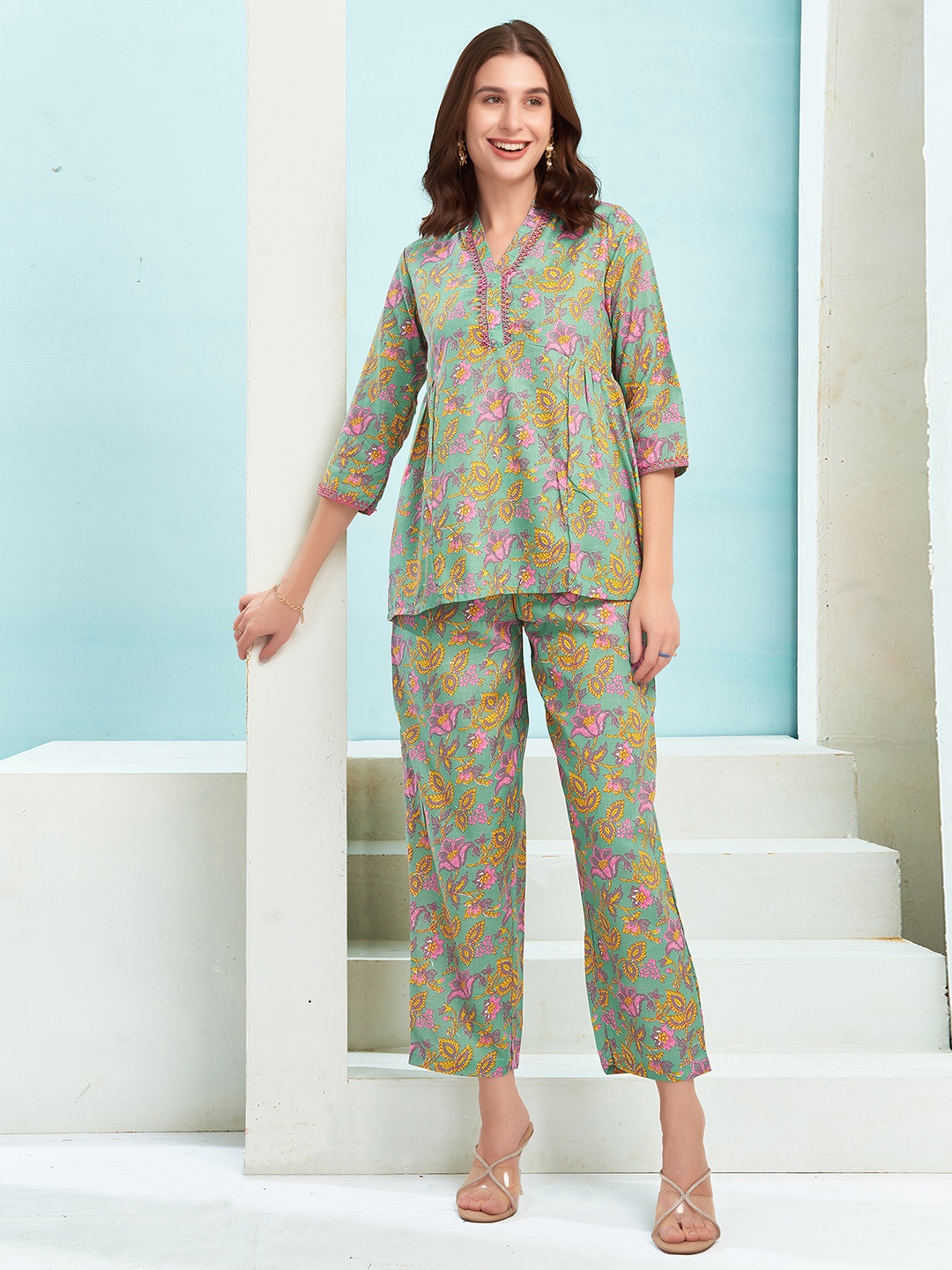 

Moda Rapido Printed Top & Trouser, Green