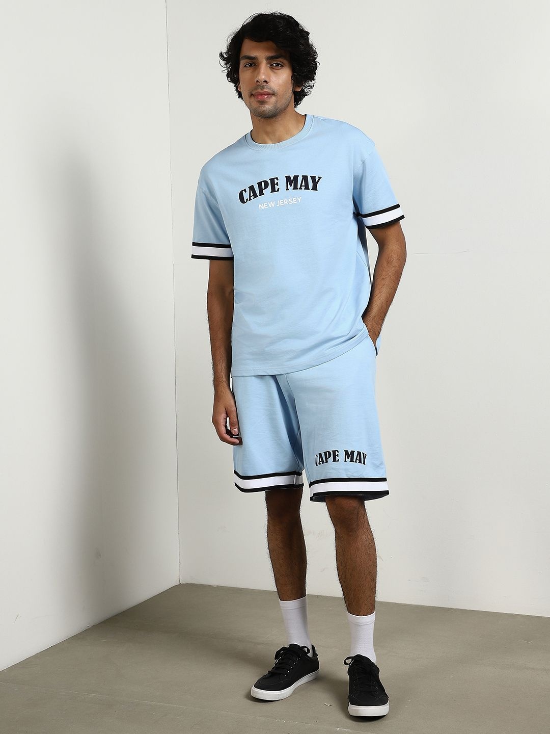 

NOBERO Oversized Printed Pure Cotton Co-Ords, Blue