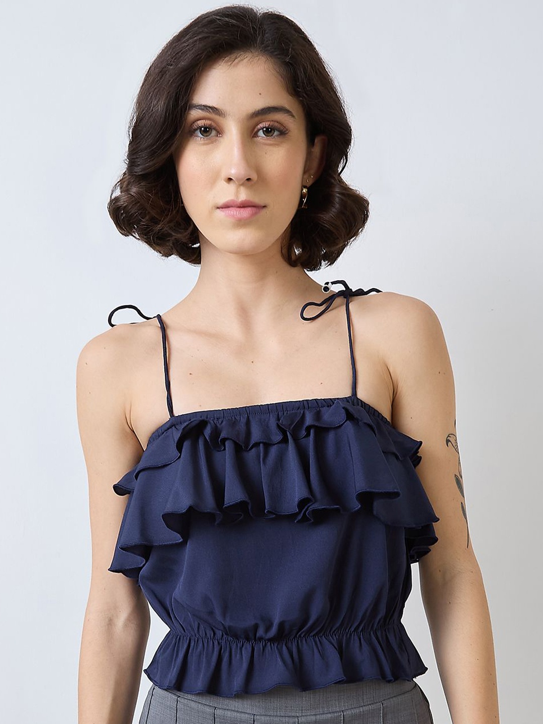 

SZN Off-Shoulder Cinched Waist Crop Top, Blue