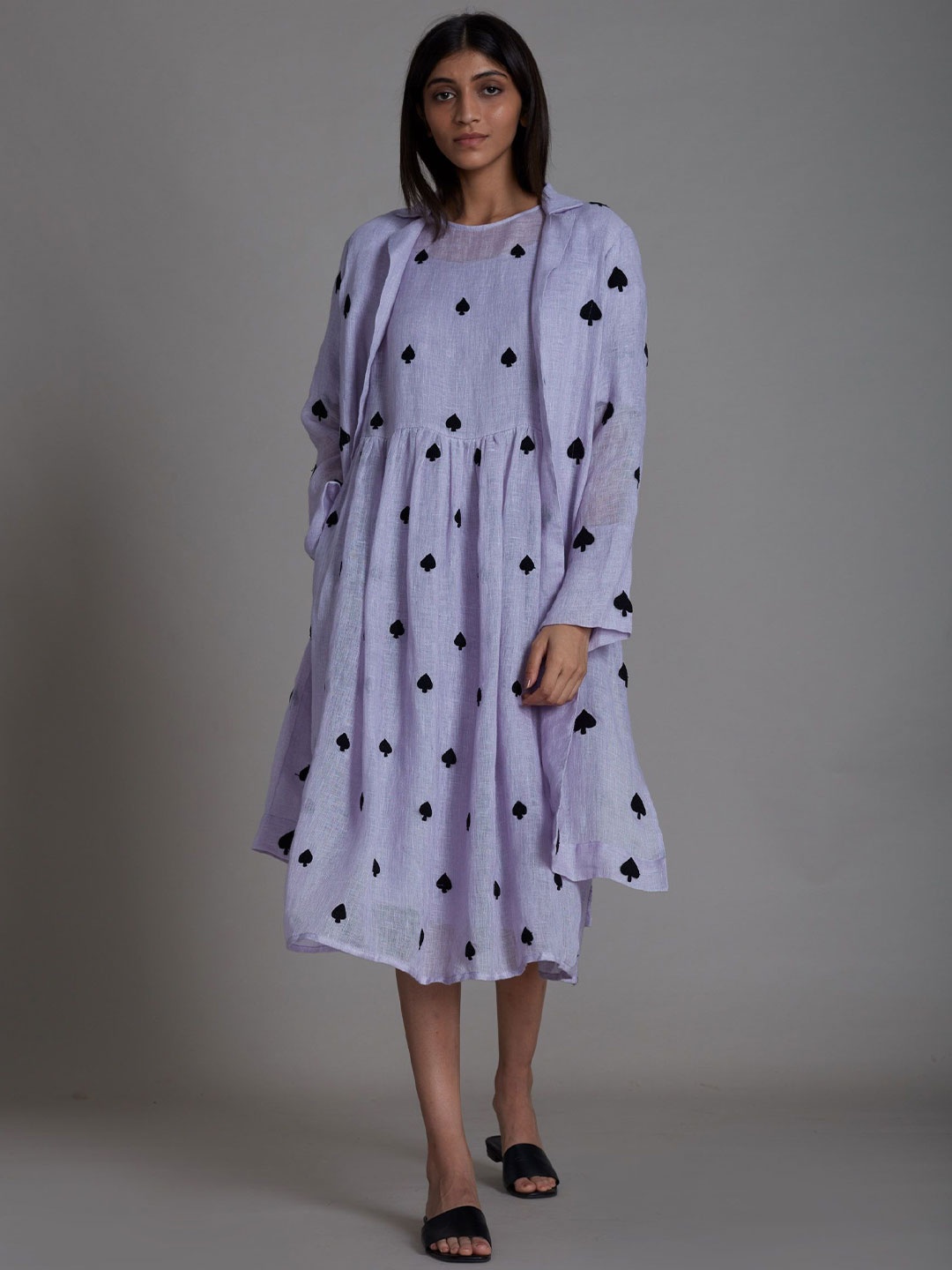 

MATI Print Linen Fit & Flare Midi Dress, Lavender