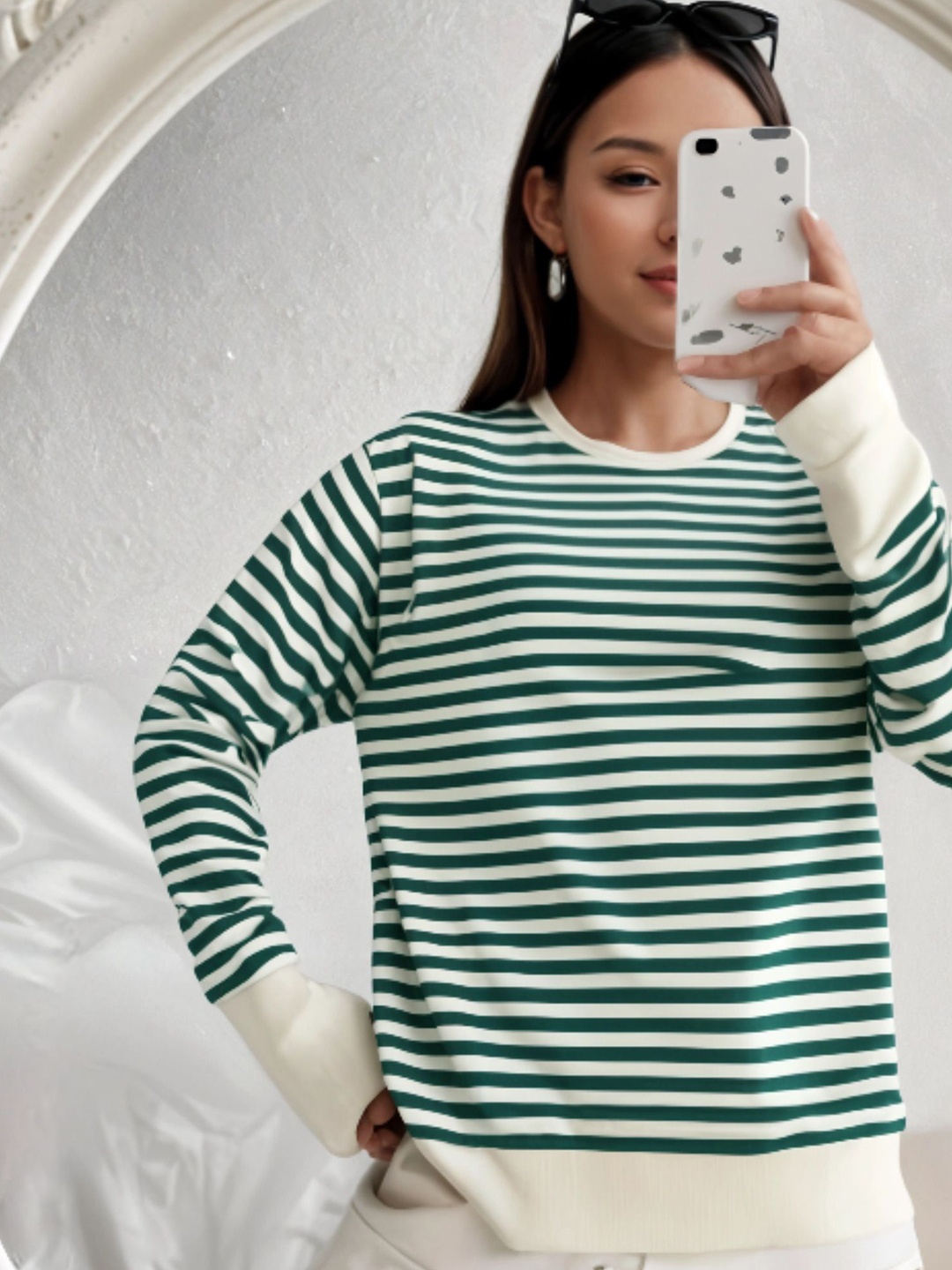 

DressBerry Striped Round Neck Cotton T-shirt, Green