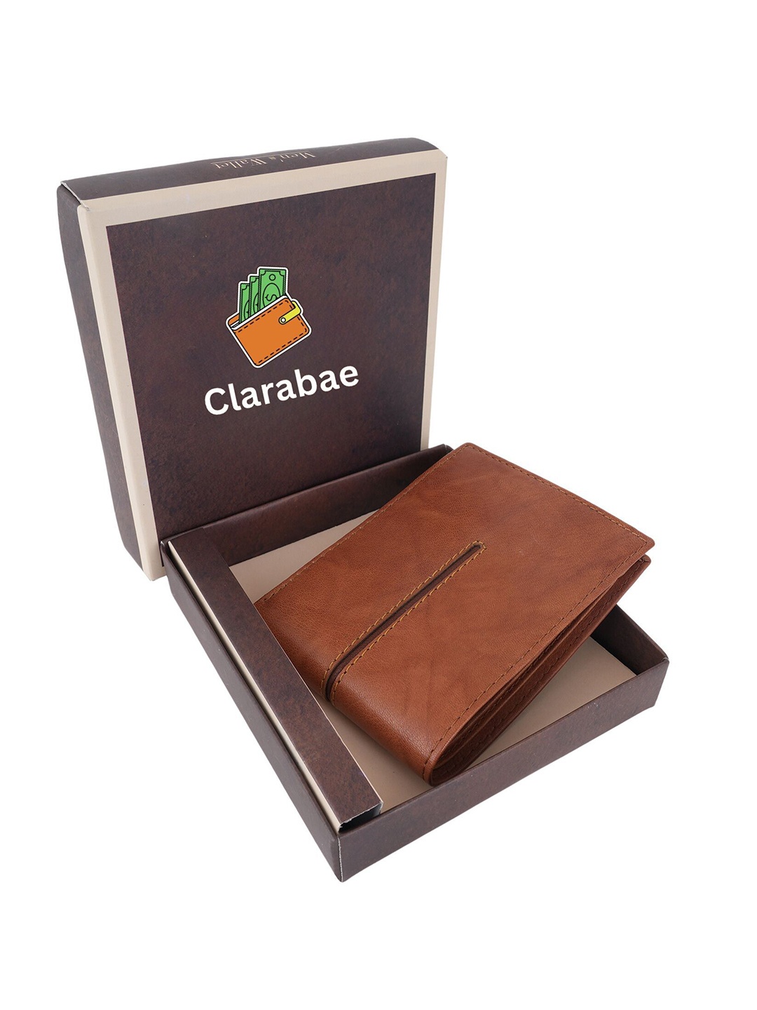 

CLARABAE Men PU Two Fold Wallet, Tan