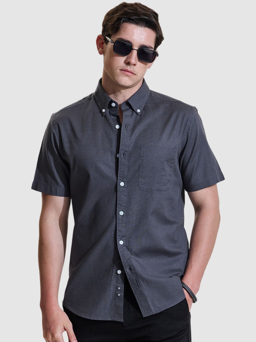 

Snitch Men Smart Slim Fit Opaque Casual Shirt, Charcoal