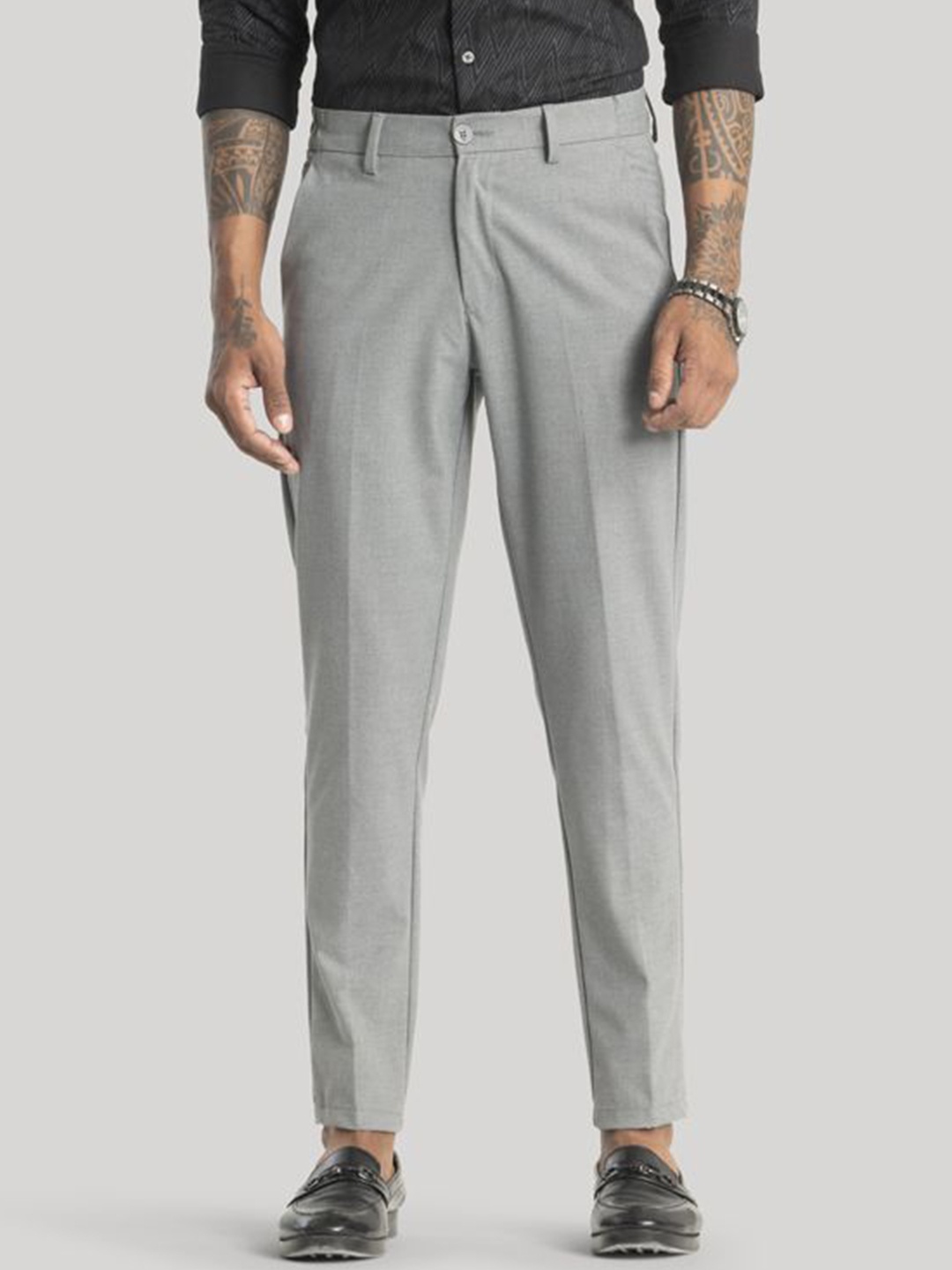 

Snitch Men Giorgio Smart Grey Plain Slim Fit Trousers