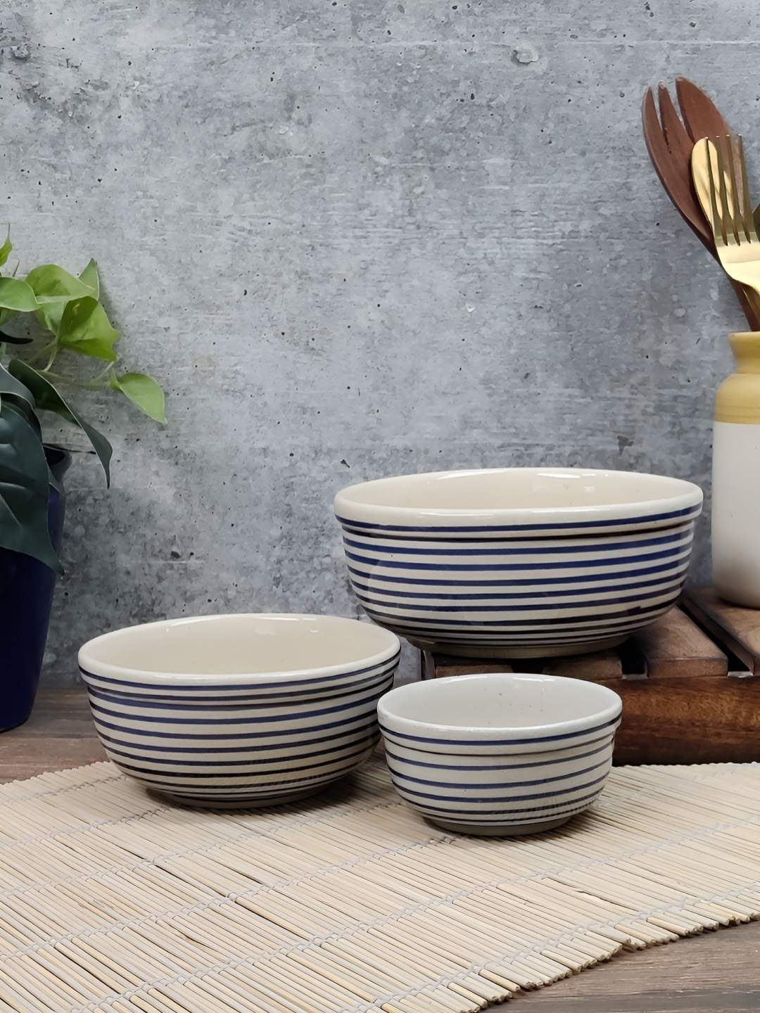 

Myntra Elegant Homes Blue 2025 3 Pieces Ceramic Dishwasher and Microwave Safe Serving Bowl