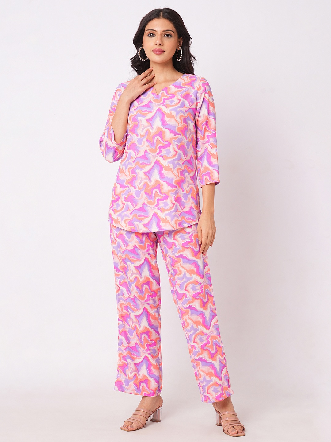 

Moda Rapido Printed Top & Trouser, Pink