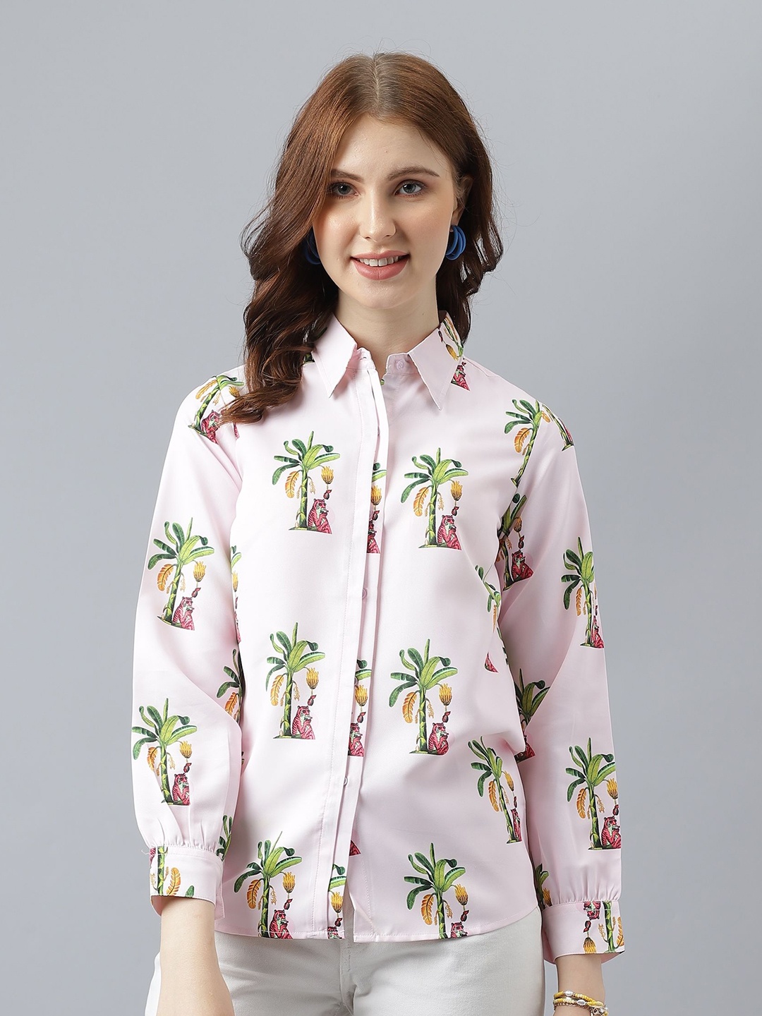 

Attire Empire Women Premium Floral Opaque Printed Casual Shirt, Pink