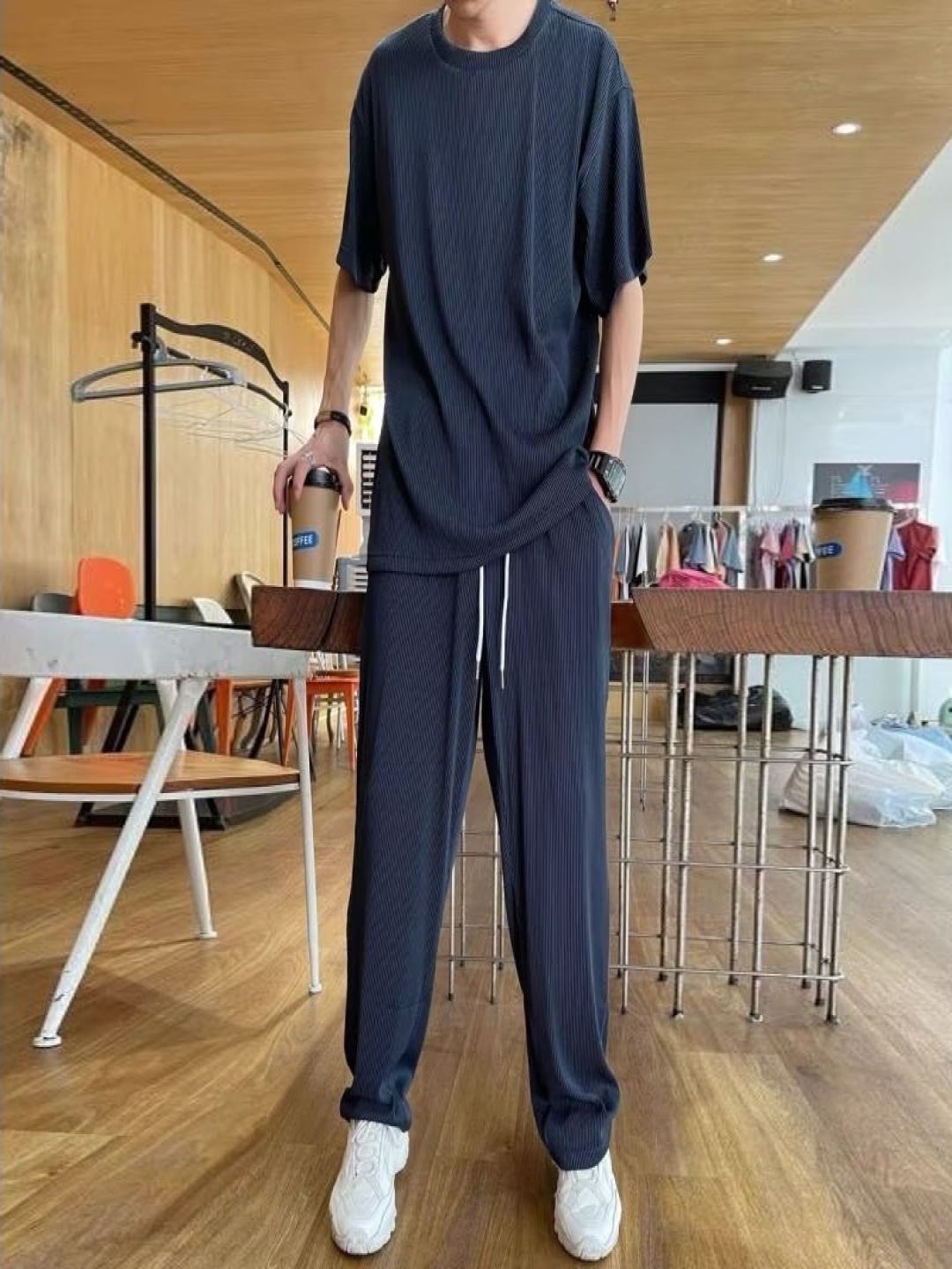 

StyleCast Round Neck T-shirt With Trousers, Blue