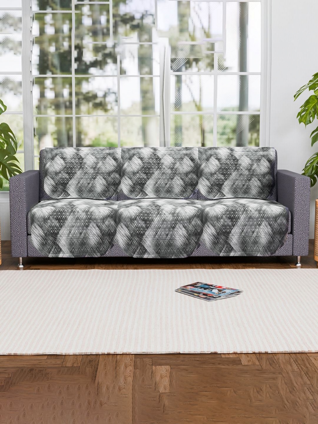 

Aura Grey & White 6 Pieces Geometric Printed Cotton Sofa Covers