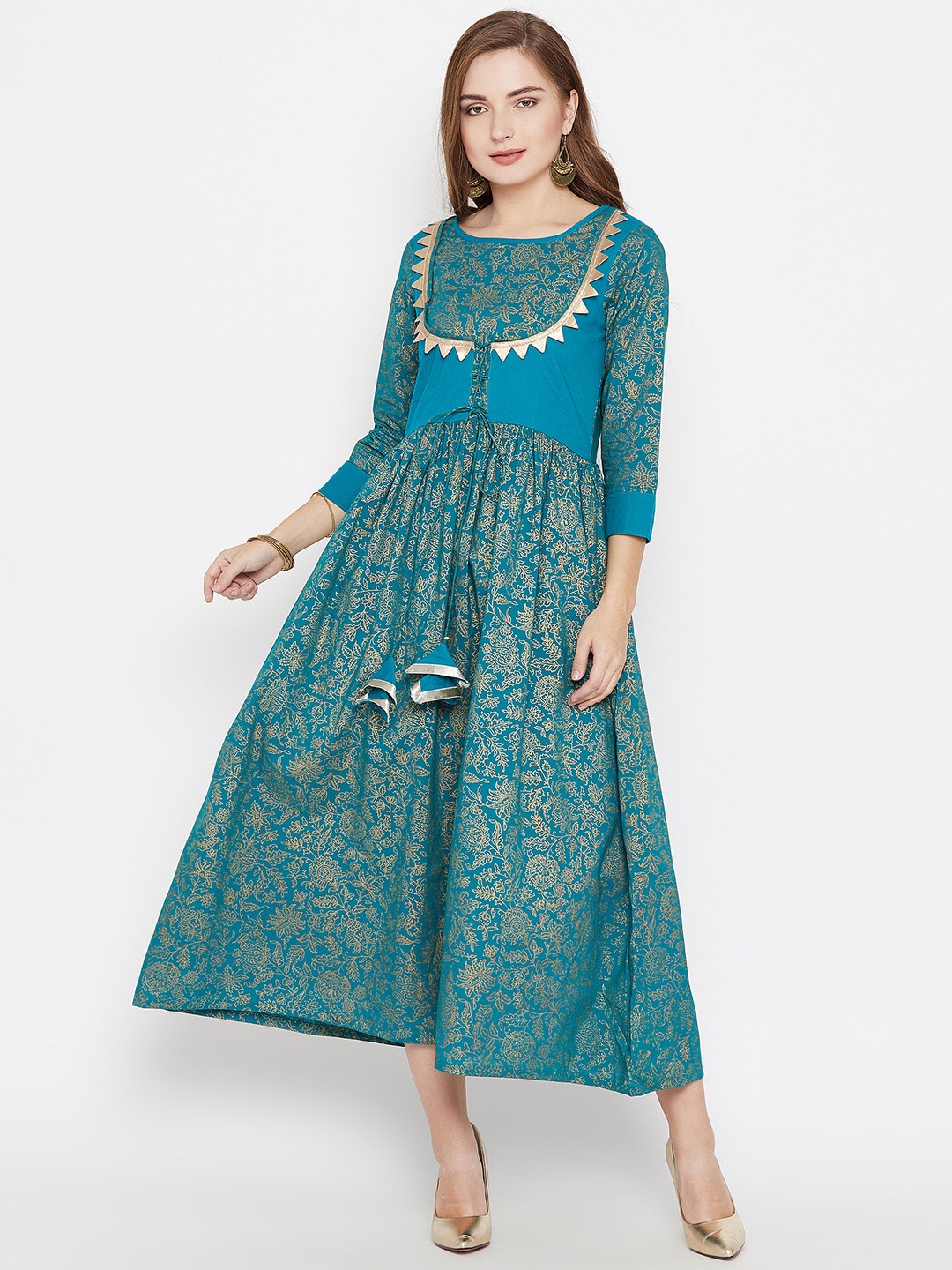 

Dillen Floral Printed Fit and Flare Midi Kurta, Green