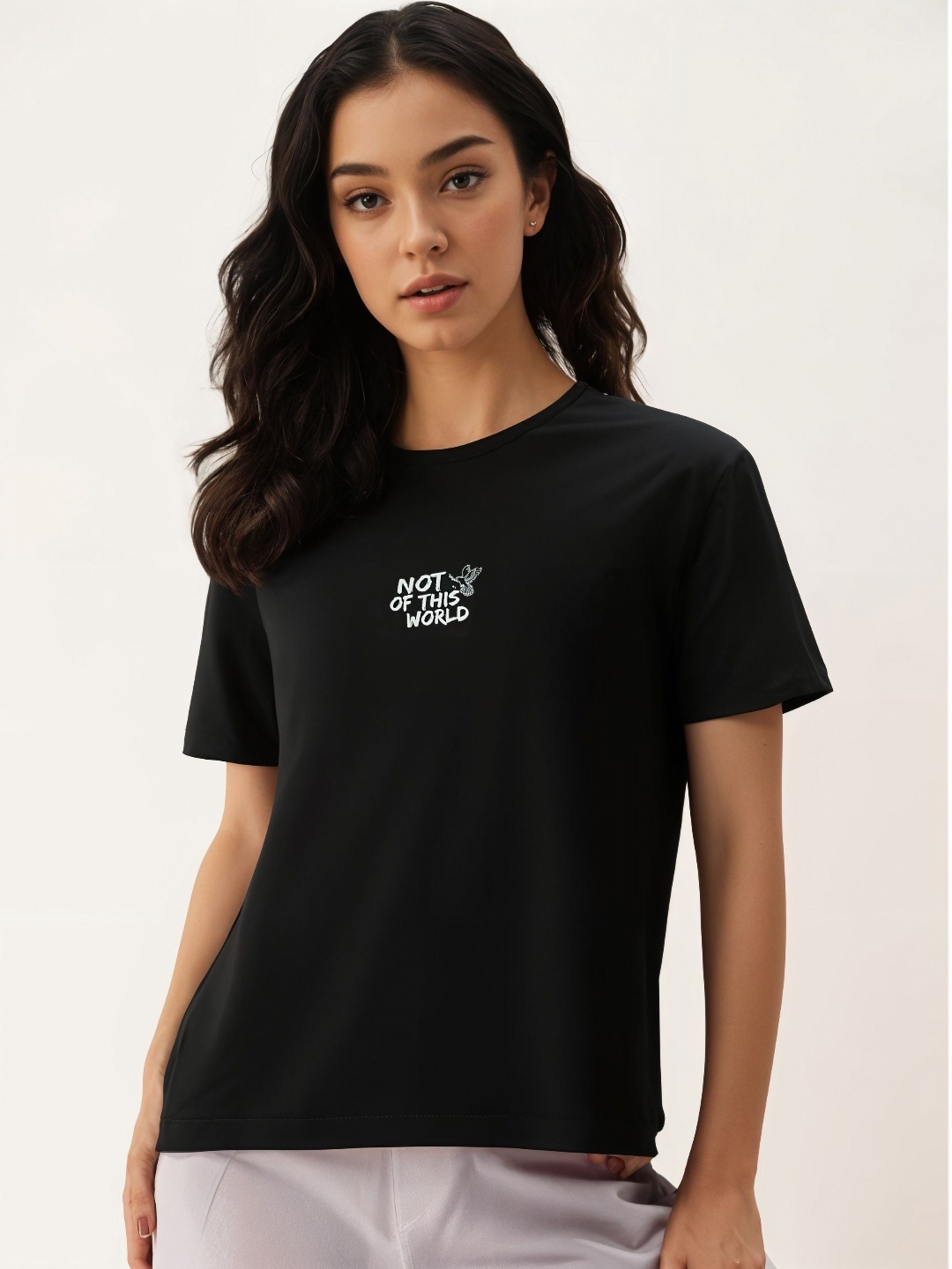 

DressBerry Women Printed Pockets T-shirt, Black