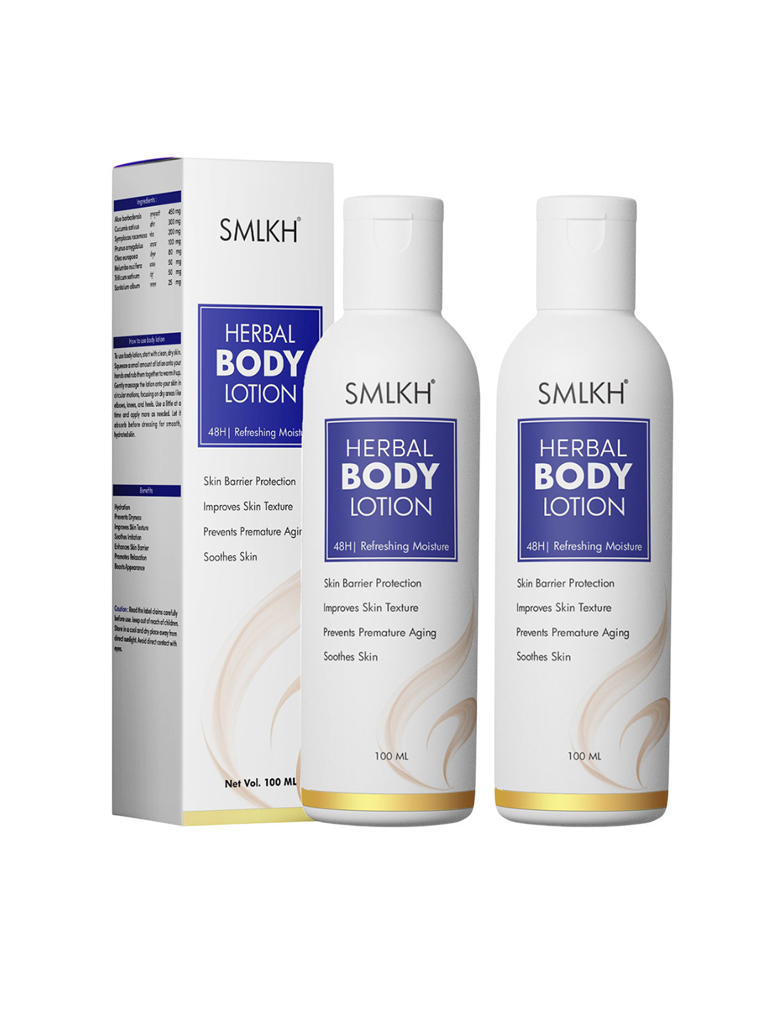

Smlkh Set Of 2 Niacinamide Herbal 48 Hrs Refreshing Moisture Body Lotion - 100 ml Each, Blue