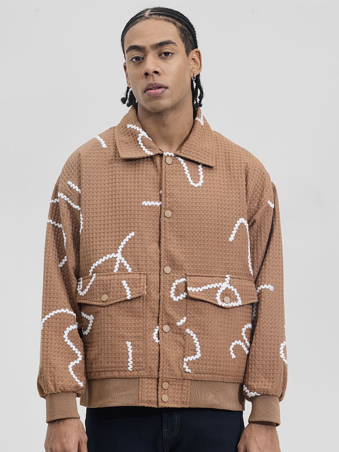 

Snitch Men Tailored Jacket with Embroidered, Brown