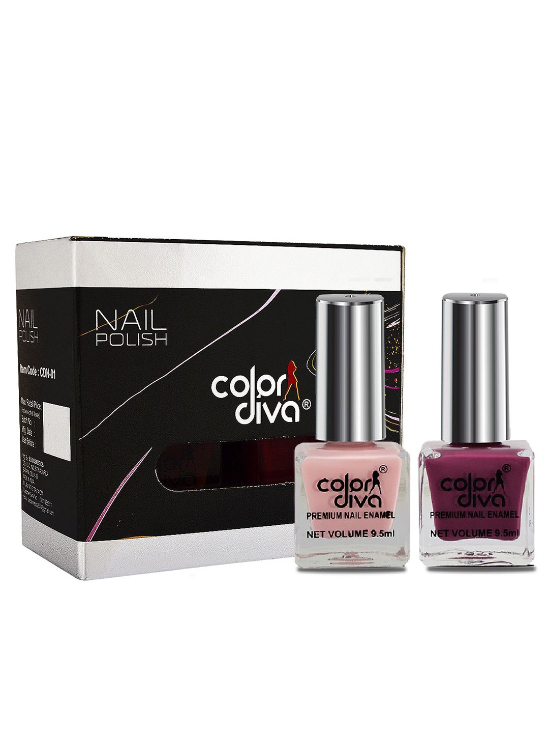

Color Diva Set Of 2 Long Lasting Nail Enamel - 9.5 ml Each - Baby Pink & Mauve