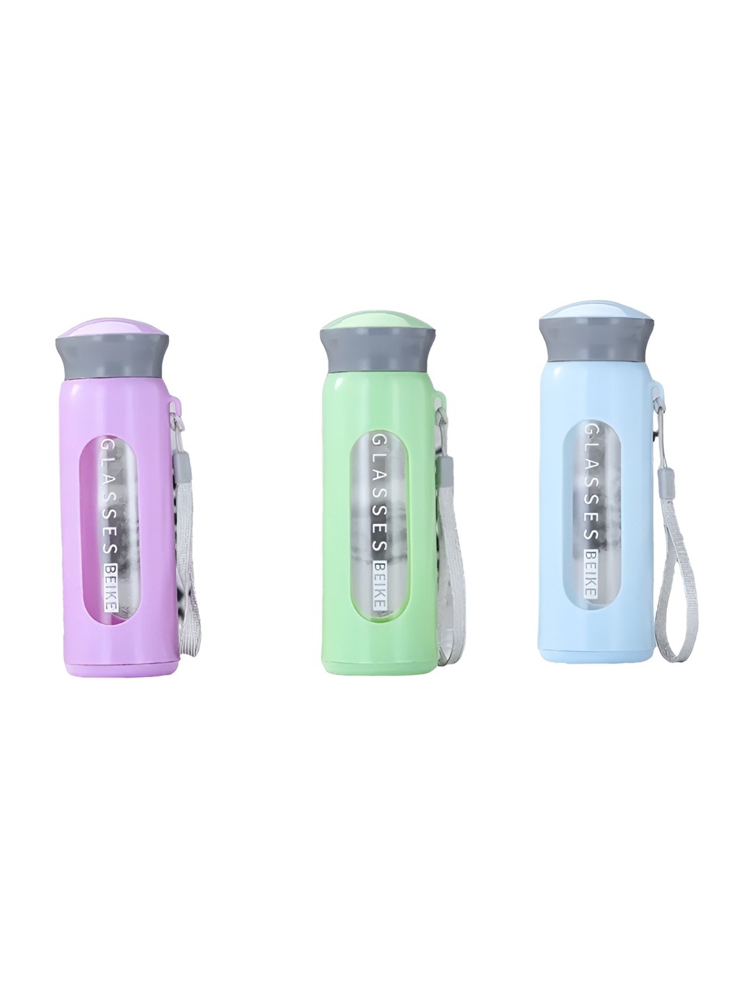 

WELOUR Purple & Green 3 Pieces Glass Water Bottle 350 ml