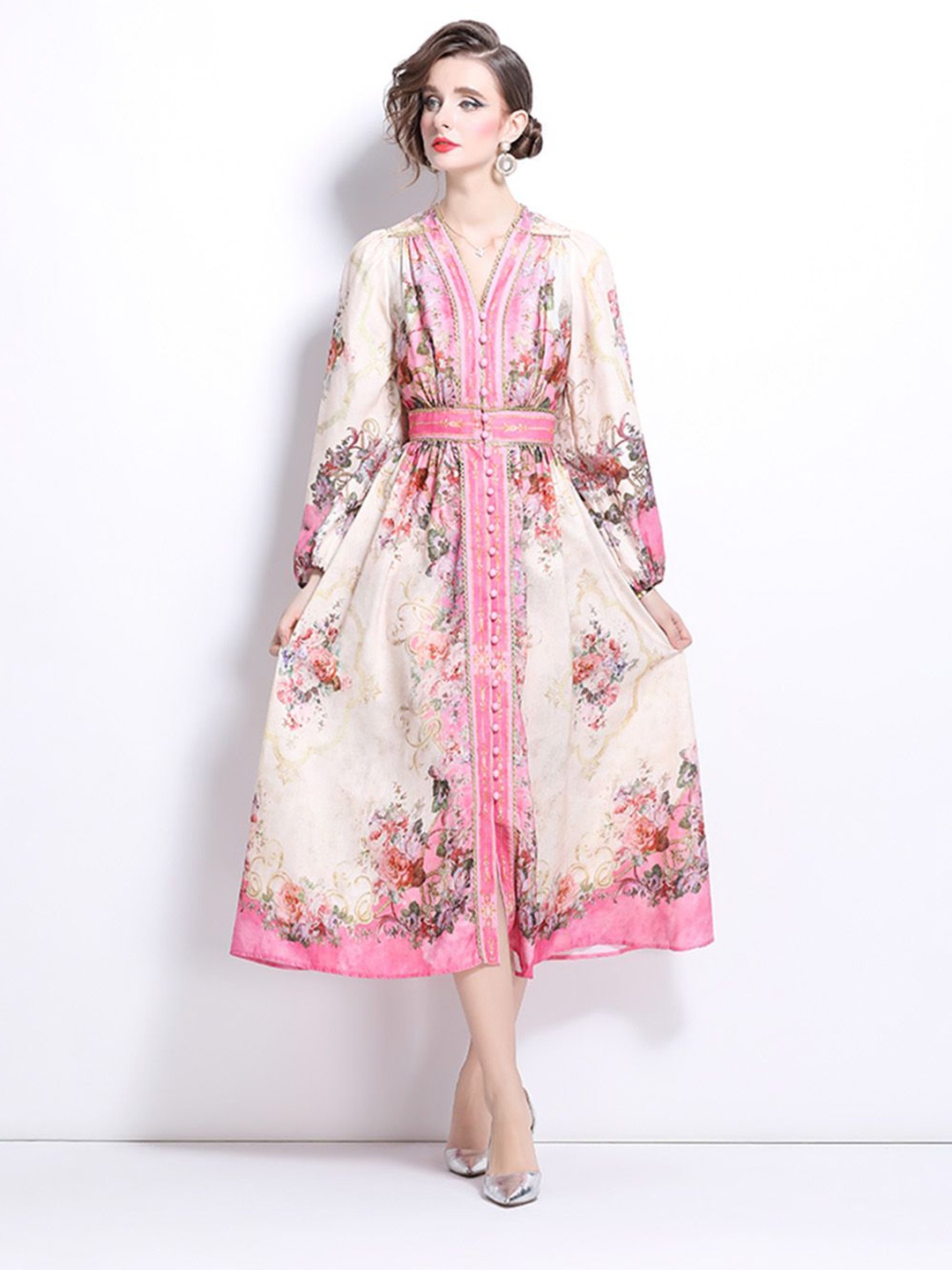 

JC Collection Floral Print A-Line Midi Dress, Red