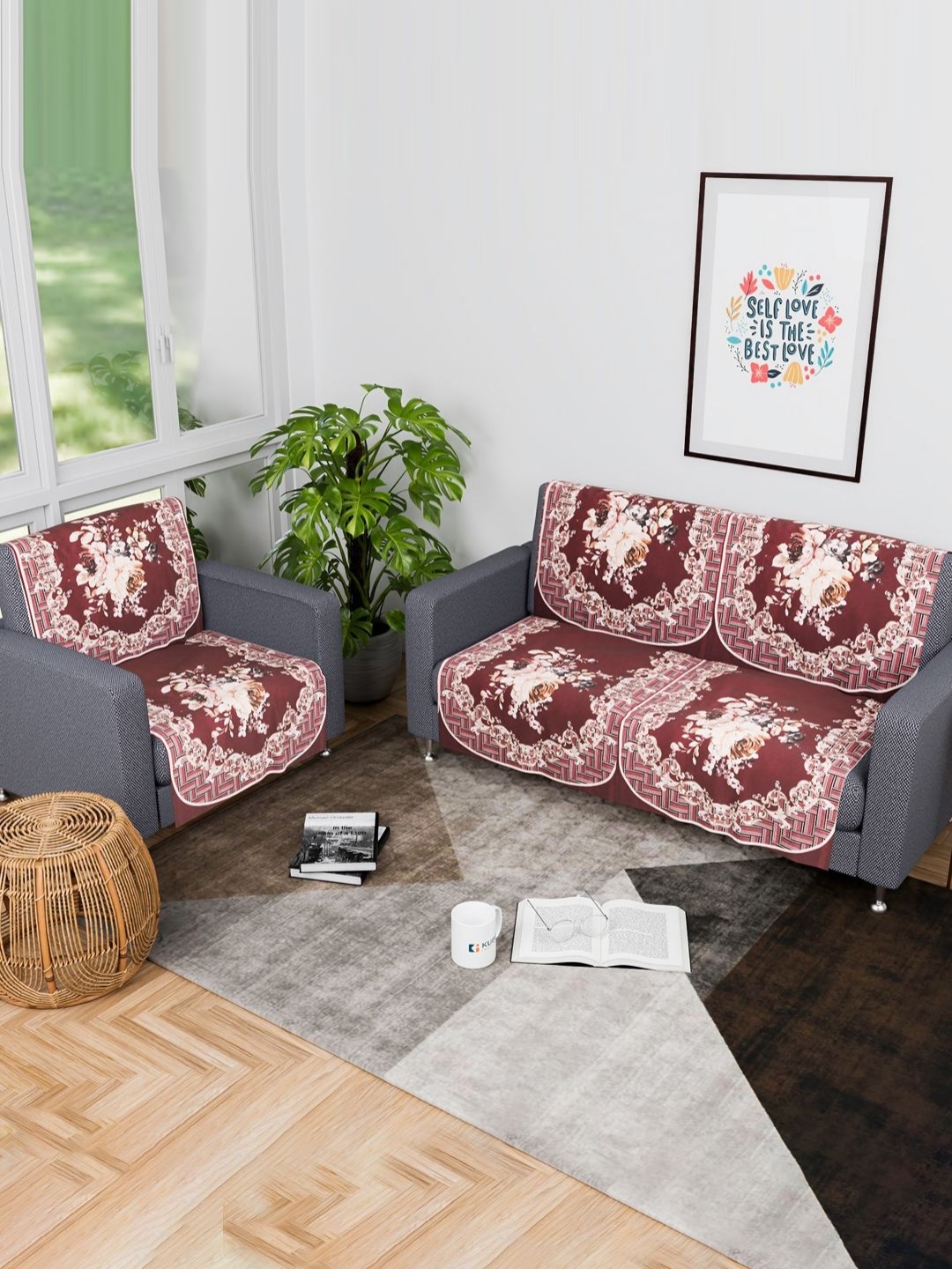

Aura Maroon & White Velvet Sofa Cover