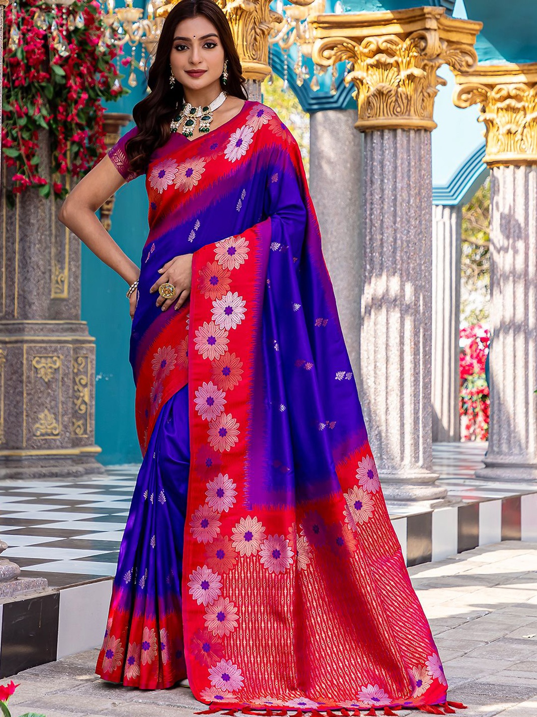 

Mitera Woven Design Zari Silk Blend Designer Saree, Navy blue