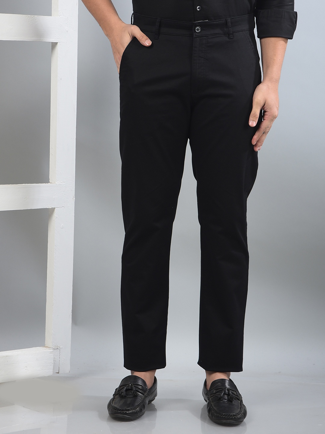 

Crimsoune Club Men Smart Slim Fit Chinos Trousers, Black