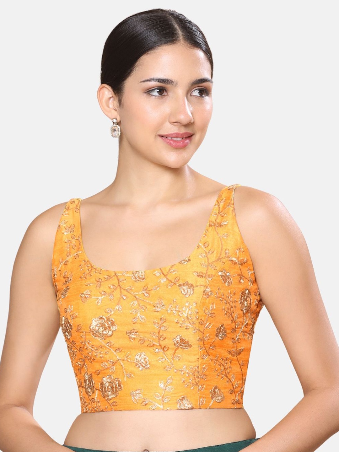 

Studio Shringaar Embroidered Sleeveless Padded Saree Blouse, Yellow