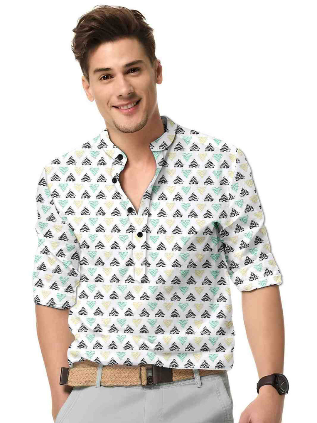 

ISUEL FAB Men Opaque Printed Casual Shirt, White
