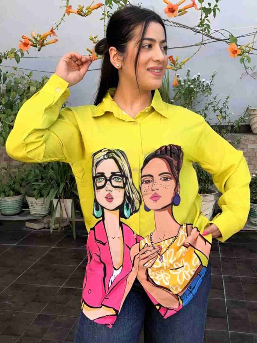 

Attire Empire Women Premium Floral Opaque Printed Casual Shirt, Yellow