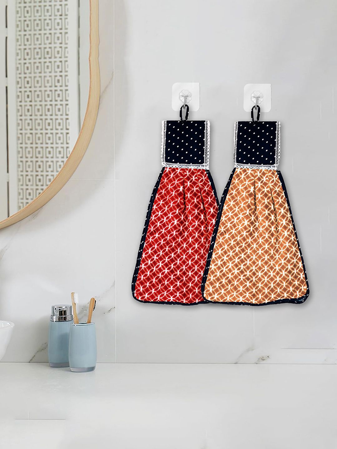 

Kuber Industries Brown & Red 2 Pieces Zig Zag Washbasin Hanging Kitchen Towel With Ties