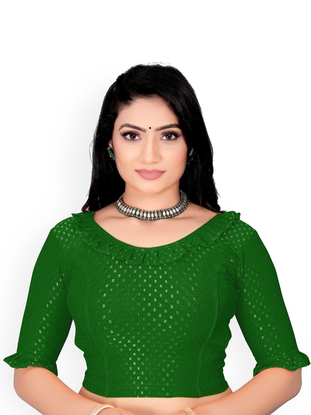 

SS Sanket Synthetics Self-Designed Cotton Frill Blouse, Green