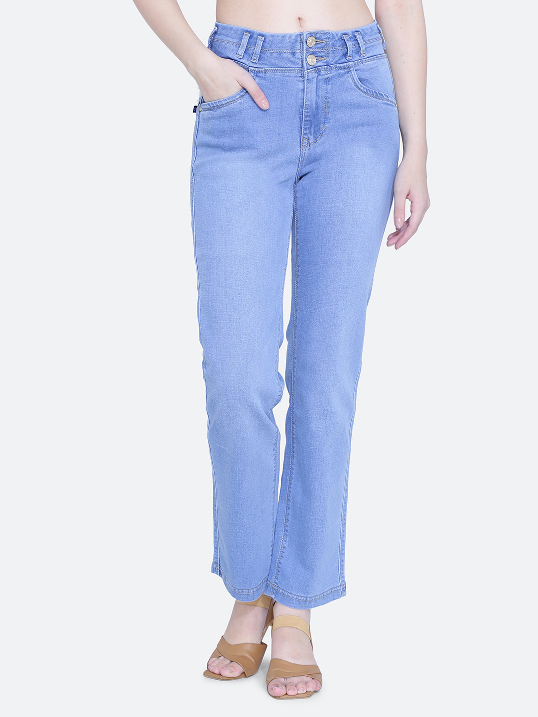 

FCK-3 Women Straight Fit High-Rise Light Fade Stretchable Jeans, Blue