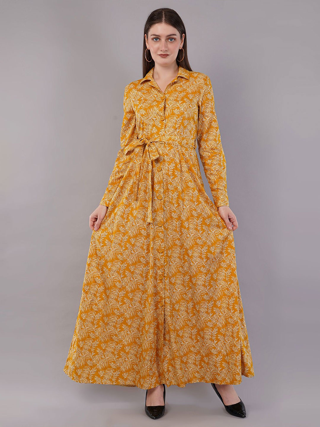 

FLY STITCH Floral Print Fit & Flare Maxi Dress, Yellow