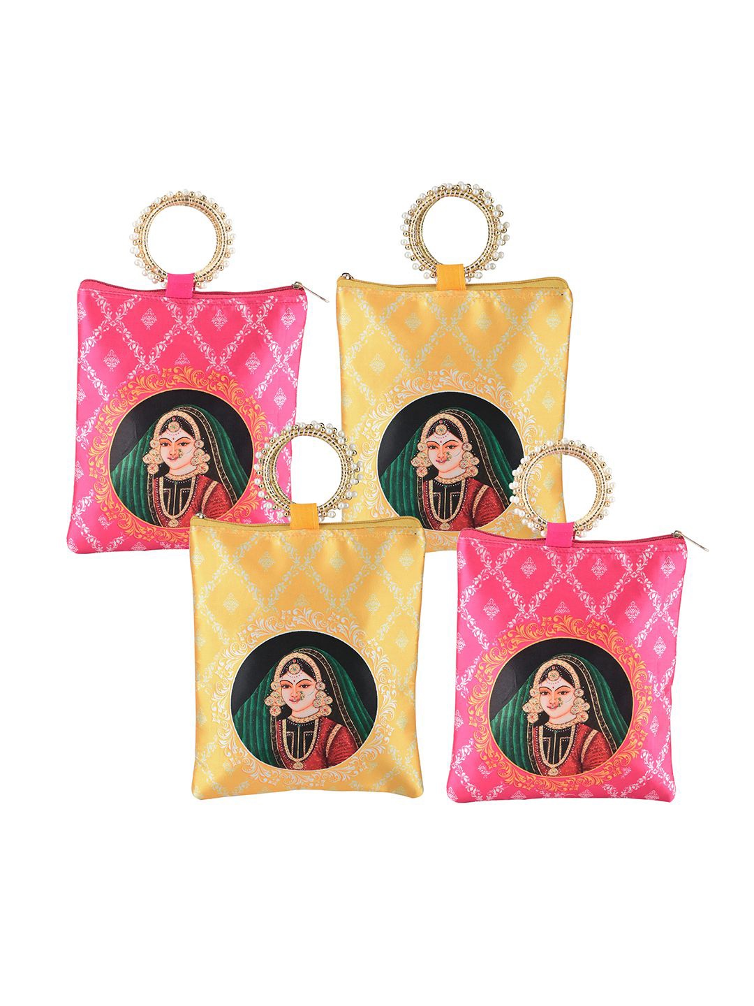 

Kuber Industries 4 Pcs Silk Small Hand Bags for Women Printed Shopper Tote Bag, Pink