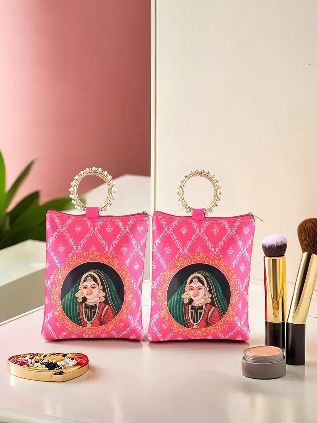 

Kuber Industries 2 Pcs Silk Small Printed Half Moon Sling Bag with Quilted, Pink