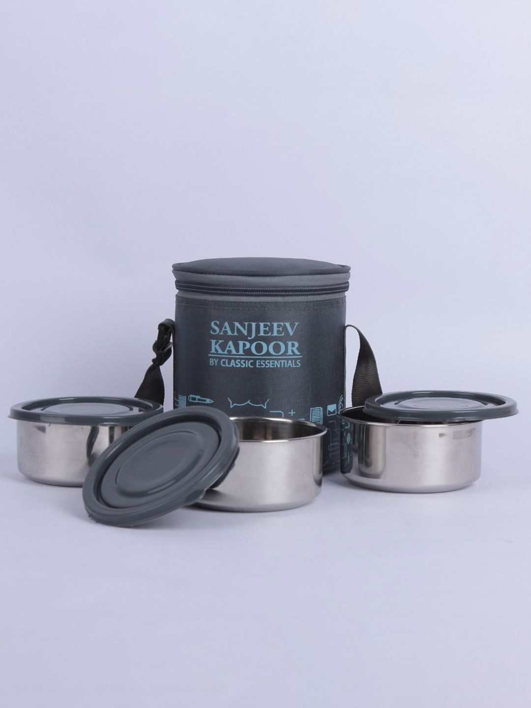 

Classic Essentials Grey 3 Pieces Stainless Steel Lunch Box with Bag