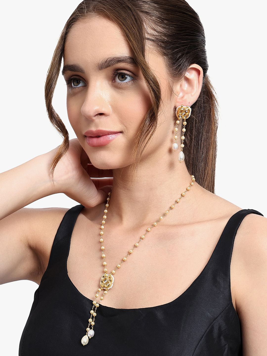 

AARSEE OFFICIAL Gold-Plated Pearls Contemporary Shaped Drop Earrings