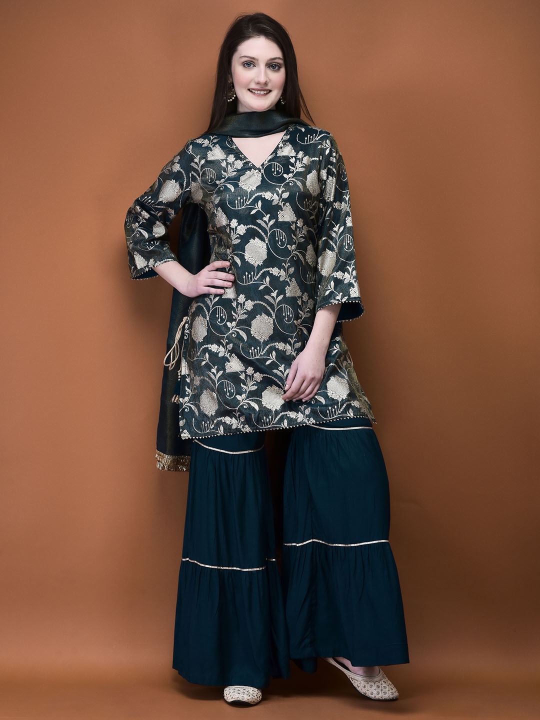

Shree Women Regular Kurta with Sharara & With Dupatta, Blue