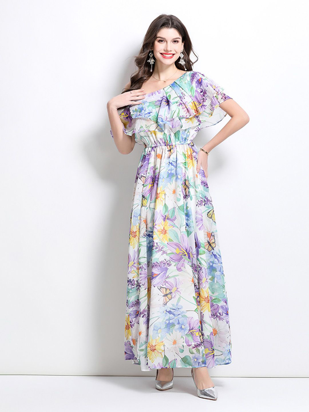 

JC Collection Floral Print Flared Sleeve Maxi Dress, Purple
