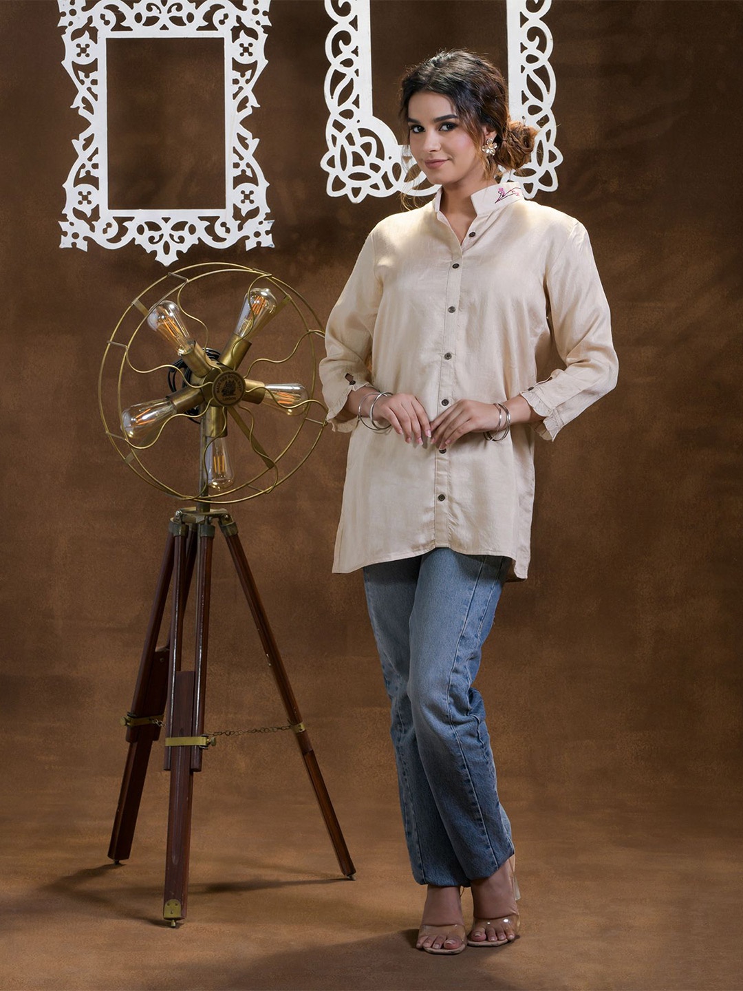 

Phulkari Forever Pure Silk Shirt Style Top, Beige