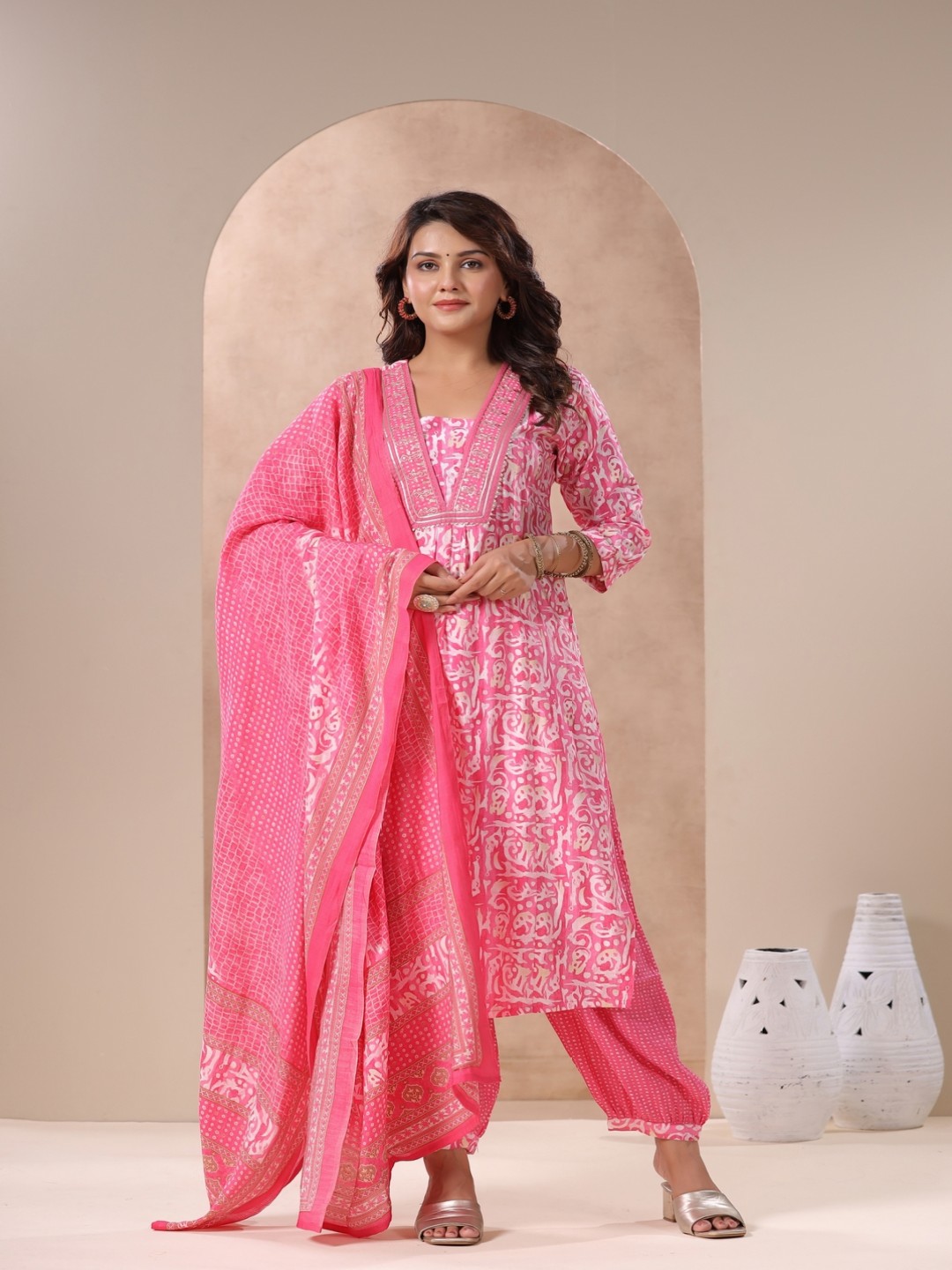 

Kanahari Women Embroidered Regular Pure Cotton Kurta with Salwar & With Dupatta, Pink