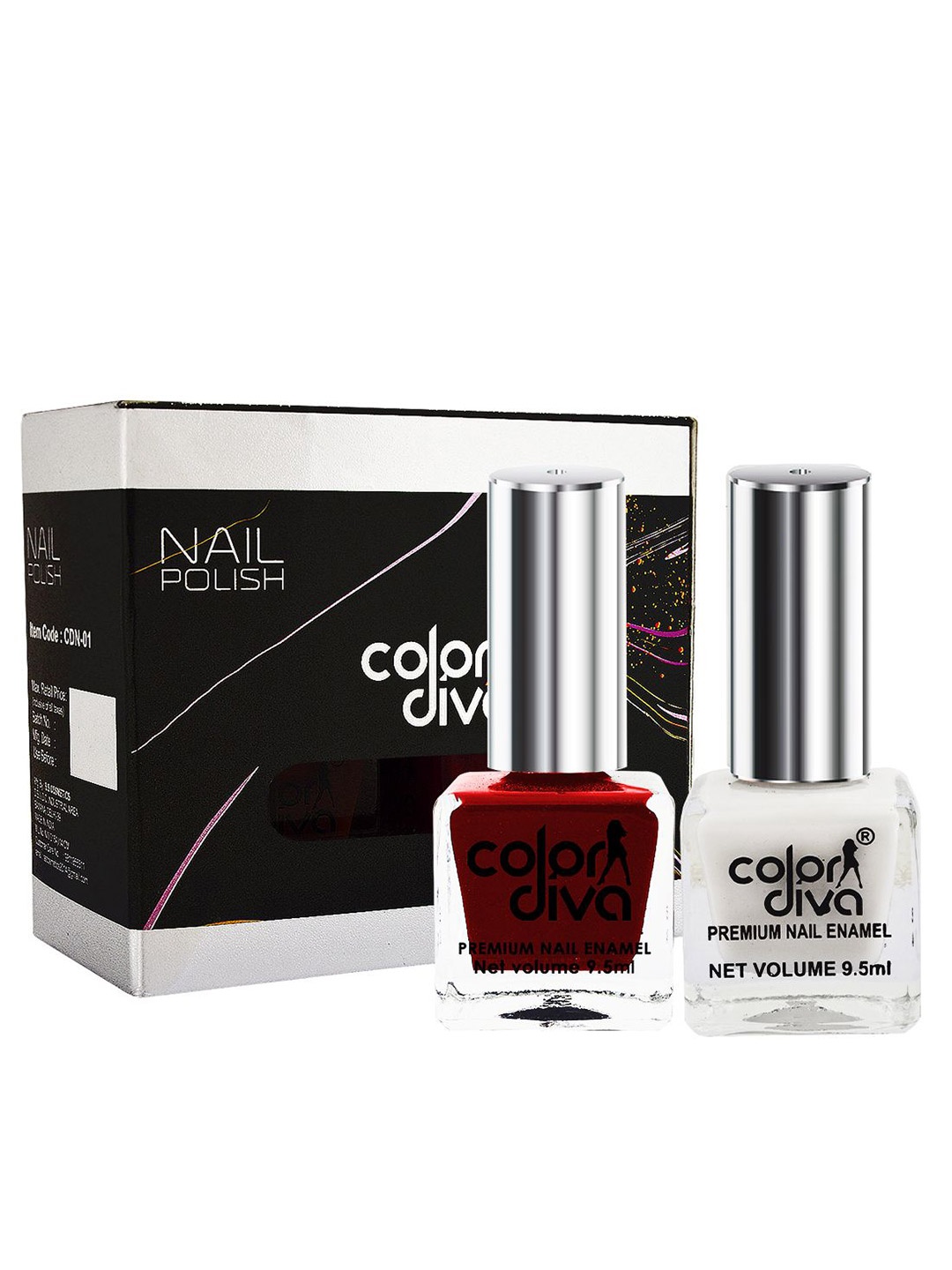 

Color Diva Set Of 2 Long Lasting Nail Enamel - 9.5 ml Each - White & Maroon