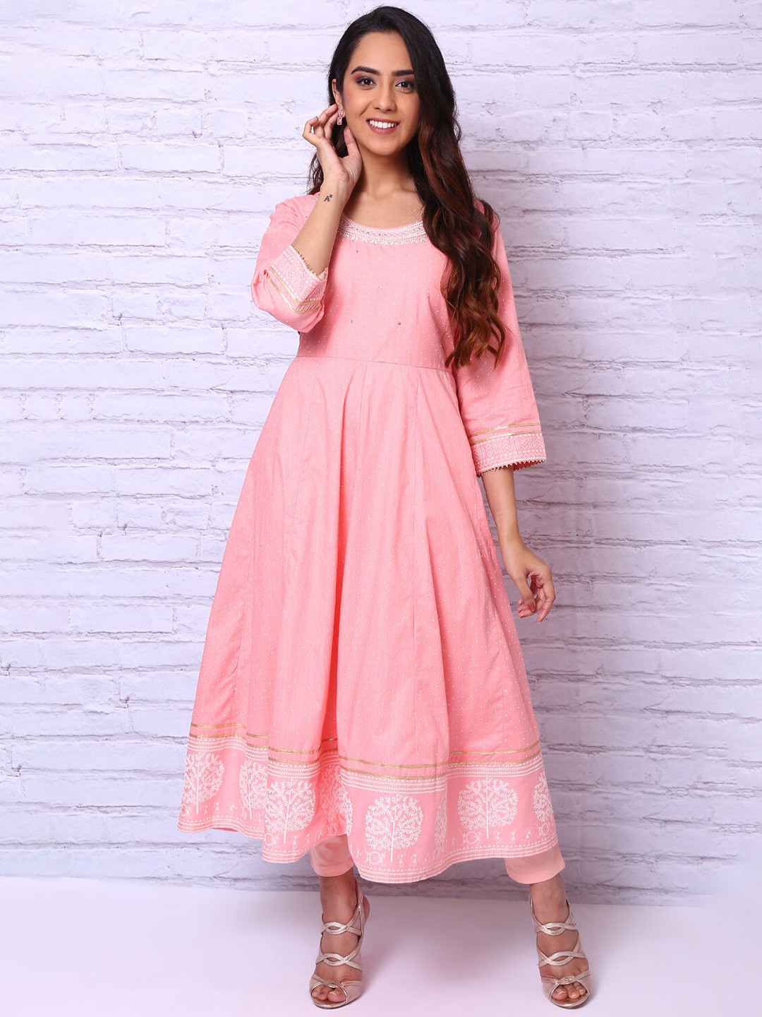 

Rangriti Floral Printed Organic Cotton Anarkali Kurta, Peach