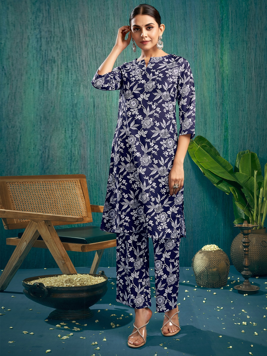 

Moda Rapido Printed Top & Trouser, Navy blue