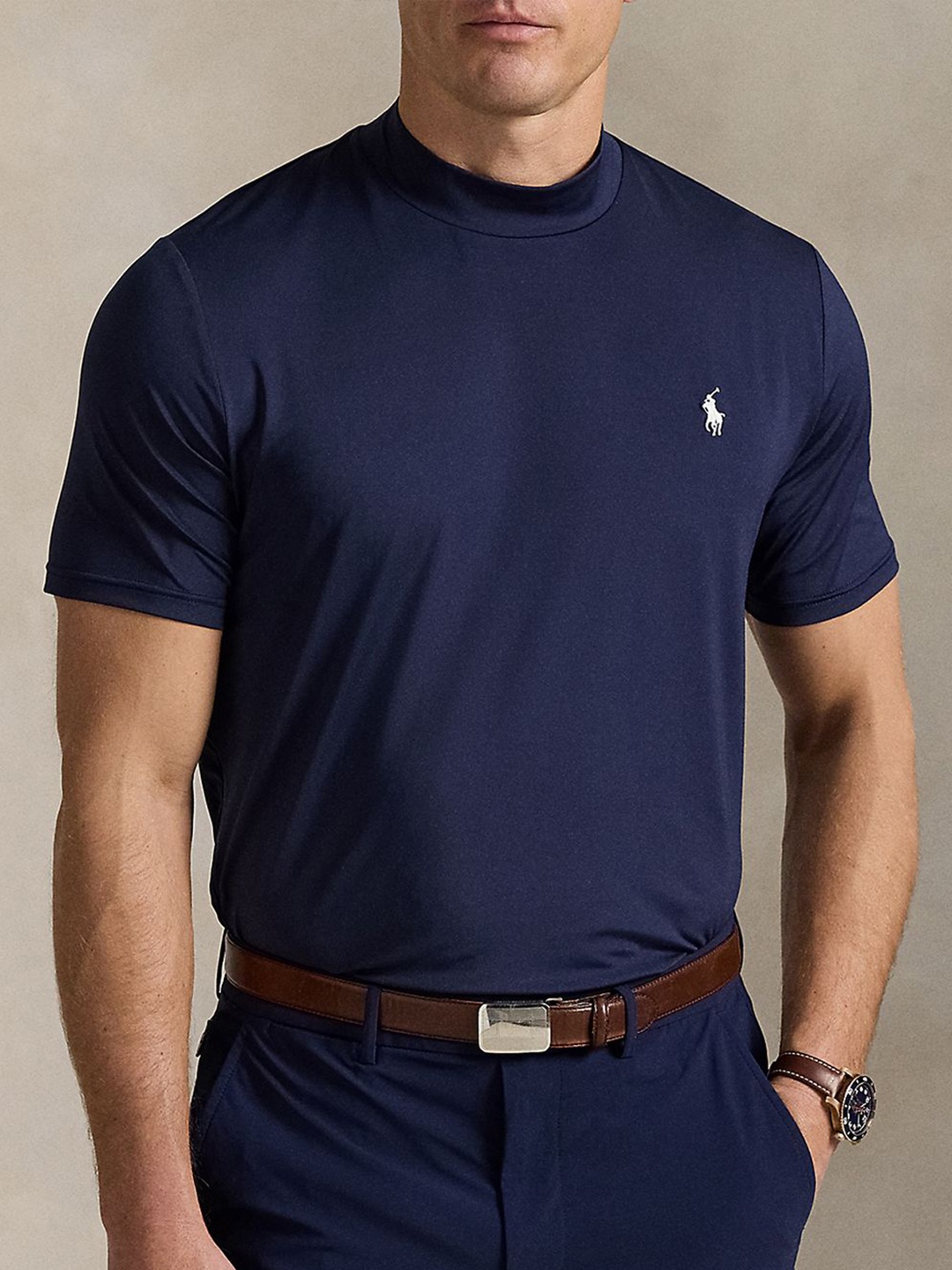 

Polo Ralph Lauren Tailored Fit Mock Neck T-Shirt, Navy blue