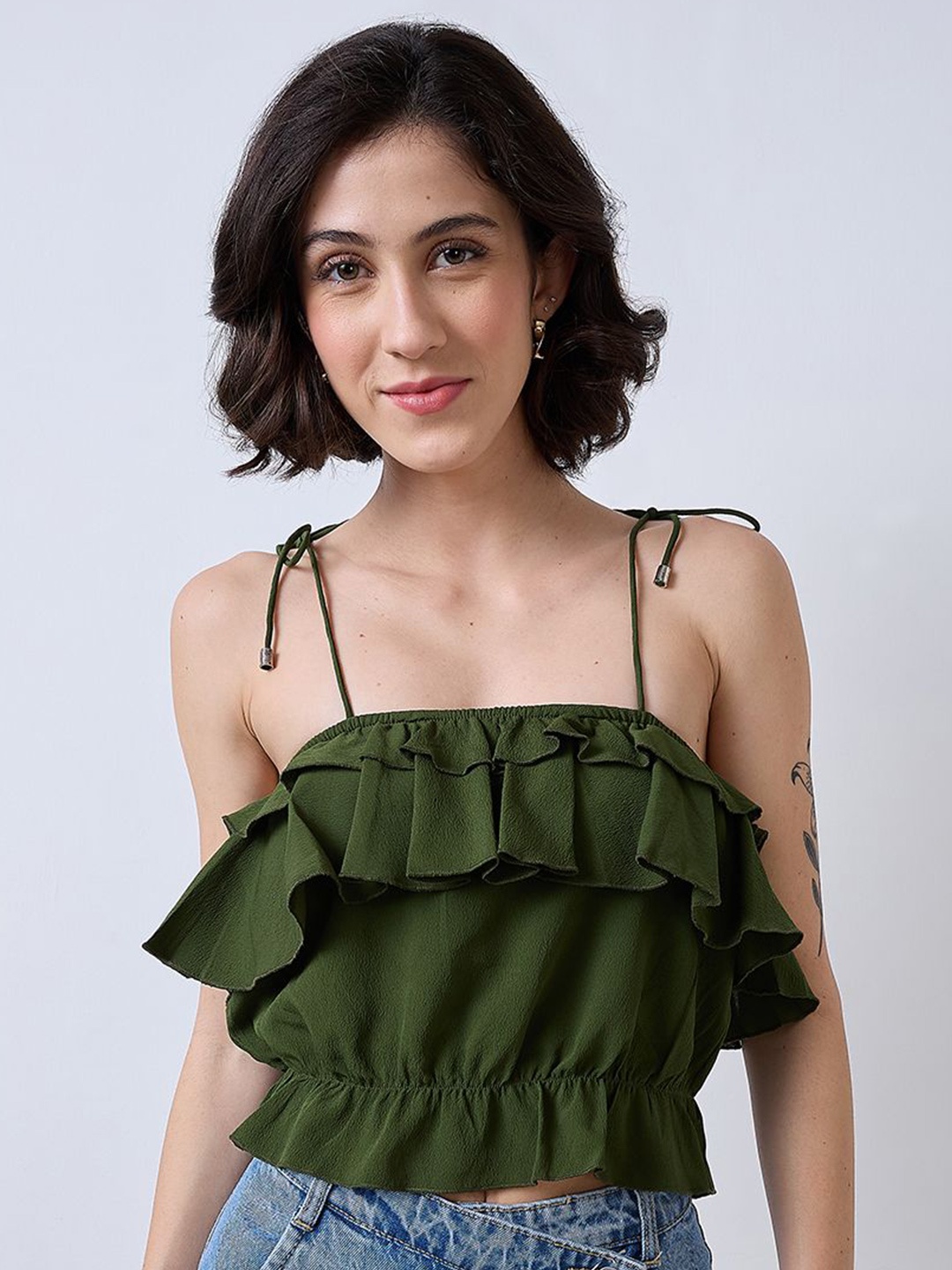 

SZN Off-Shoulder Crop Top, Green