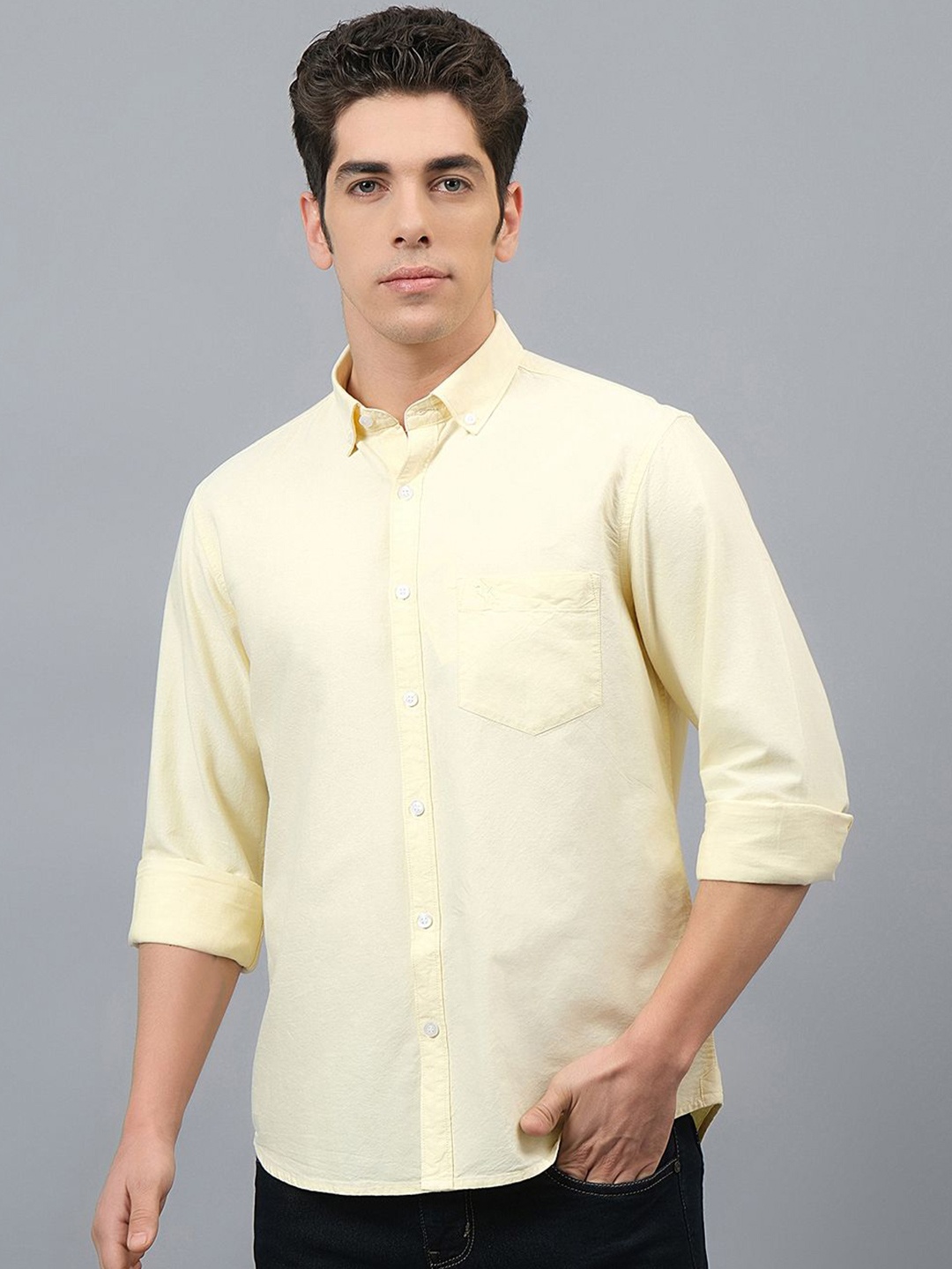 

Cantabil Men Original Slim Fit Opaque Casual Shirt, Yellow
