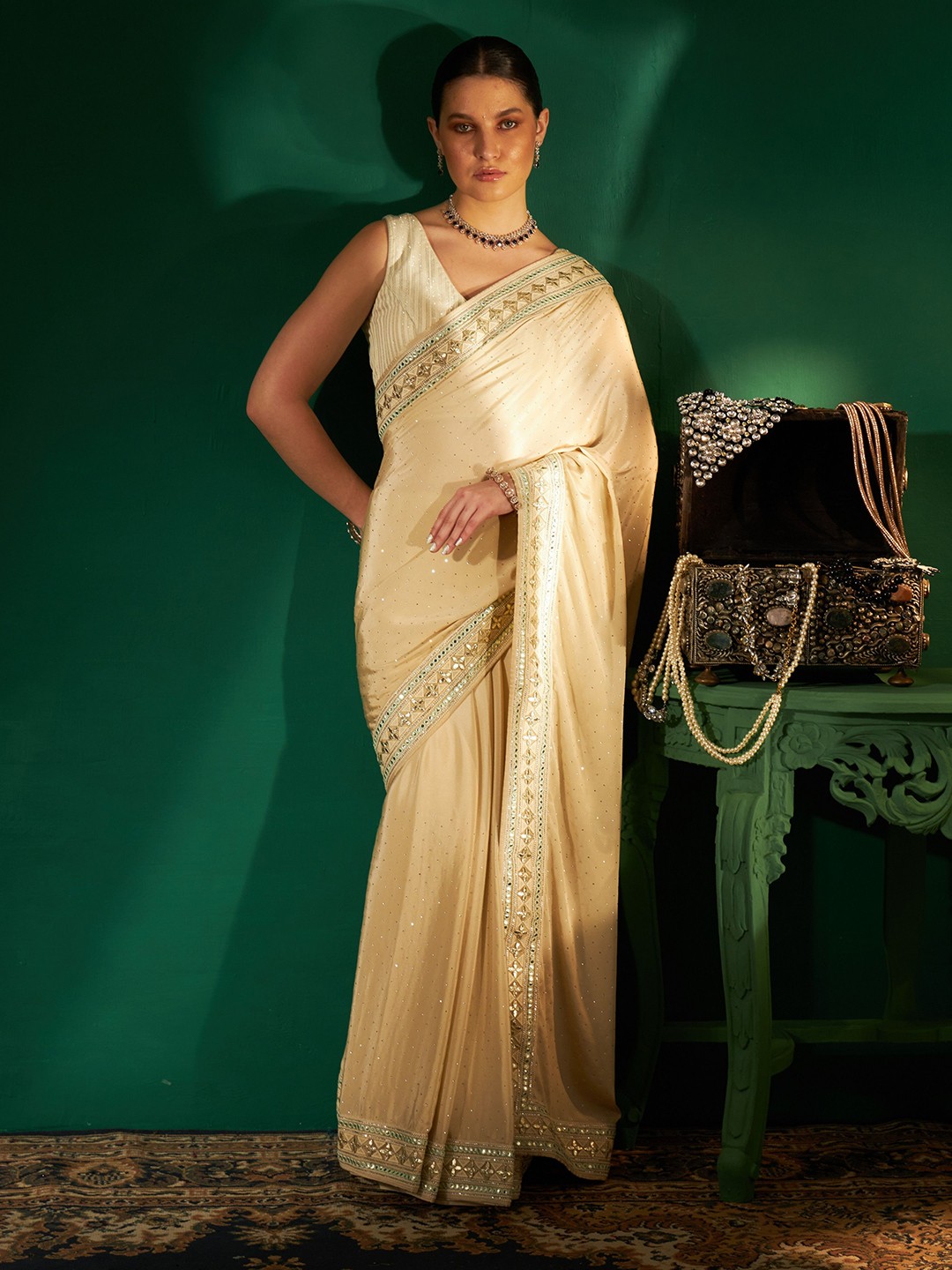 

Sabaahat Embroidered Pure Silk Saree, Beige