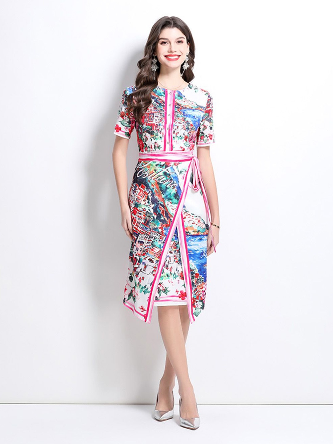 

JC Collection Print A-Line Dress, Pink