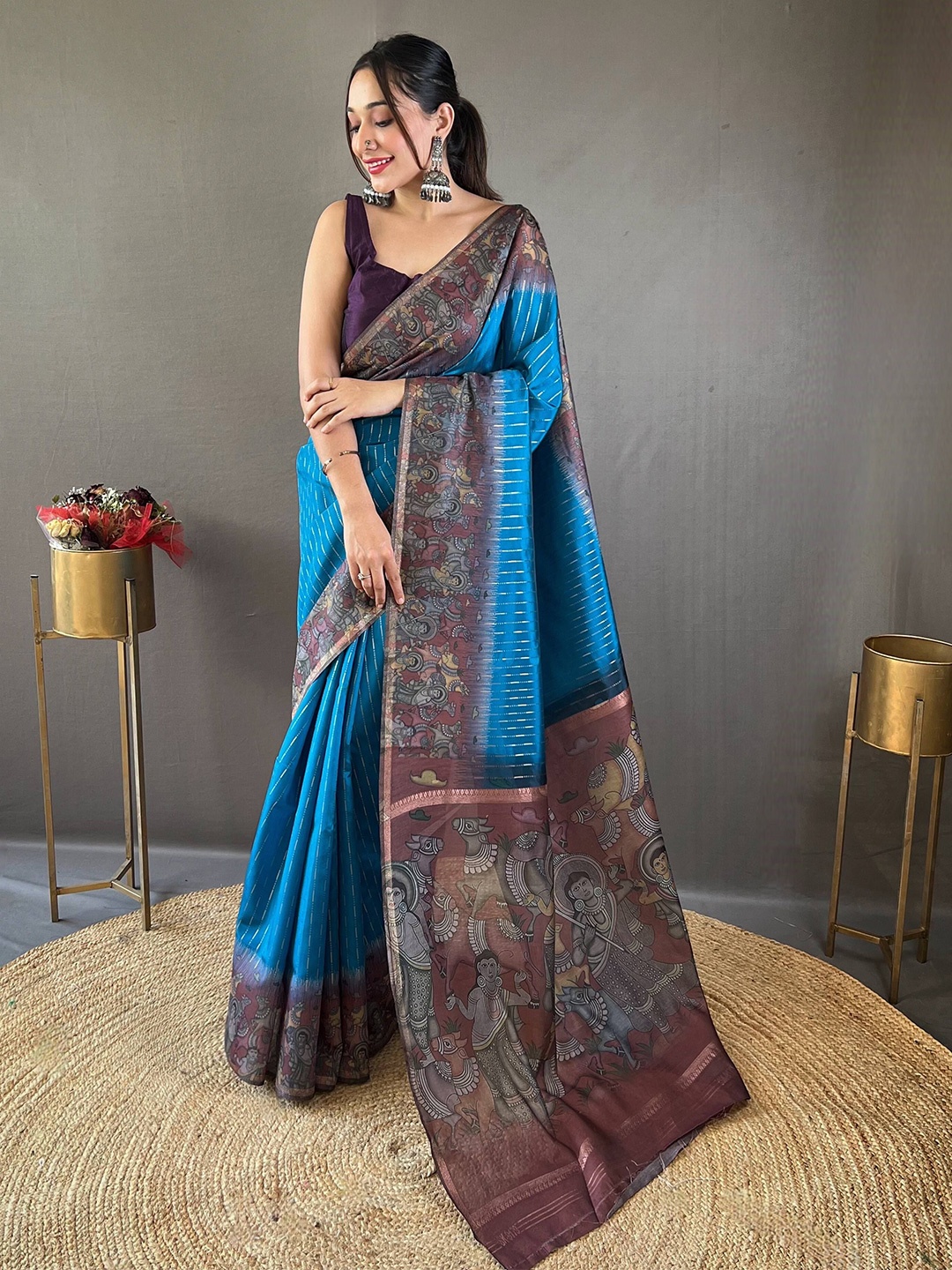 

DEVATITHI Woven Design Zari Chanderi Saree, Blue